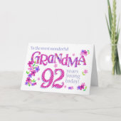 おばあちゃんの第92誕生日ワードアート花カード シーズンカード (正面)