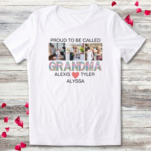 おばあちゃんの筆跡 3枚の写真と孫の名前 トライブレンドＴシャツ