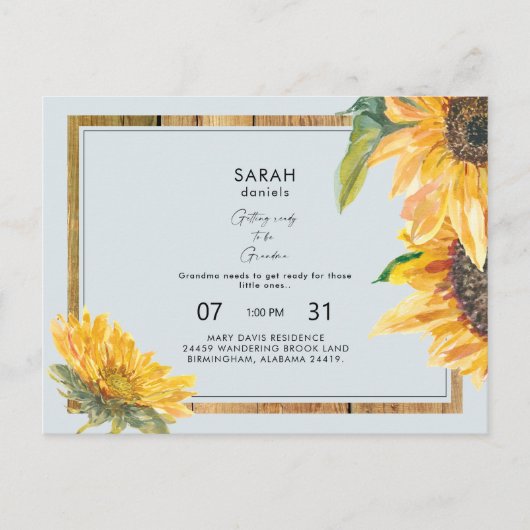 おばあちゃんの素朴子供部屋ベイビーシャワーブルー インビテーションポストカード (正面)