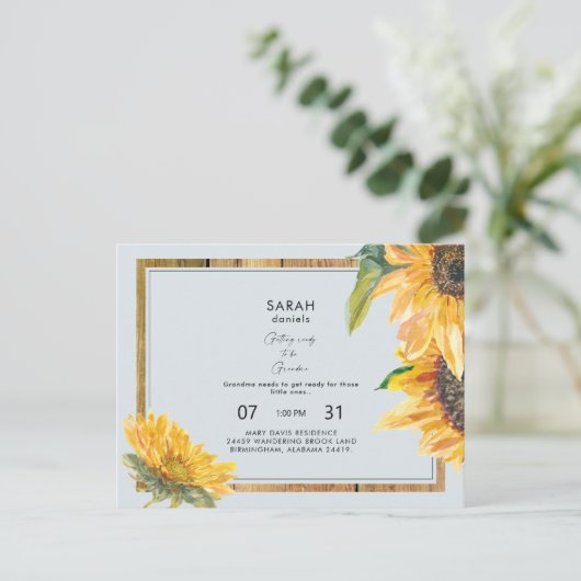 おばあちゃんの素朴子供部屋ベイビーシャワーブルー インビテーションポストカード (スタンド正面)