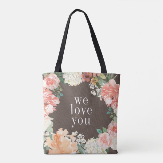 おばあちゃんの編み物カラーピーチウォーター色フローラ トートバッグ (裏面)