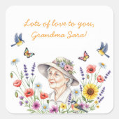 おばあちゃんの花のステッカー スクエアシール (正面)