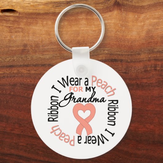 おばあちゃんの衣服桃リボンの子宮がん キーホルダー (正面)
