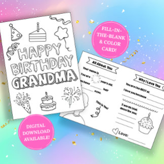 おばあちゃんの誕生日ぬりえカード(穴埋め式) カード