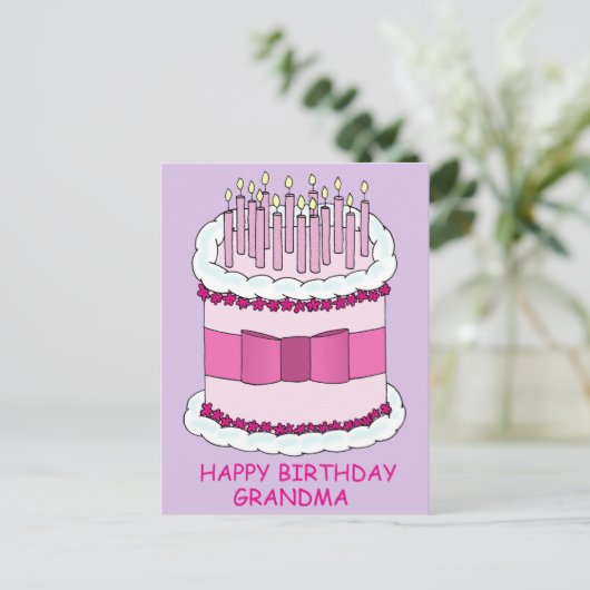 おばあちゃんの誕生日ケーキとろうそく ポストカード (スタンド正面)