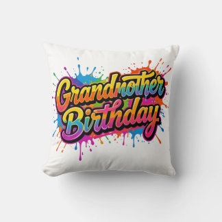 おばあちゃんの誕生日 カラフルペイントスプラッシュデザイン クッション