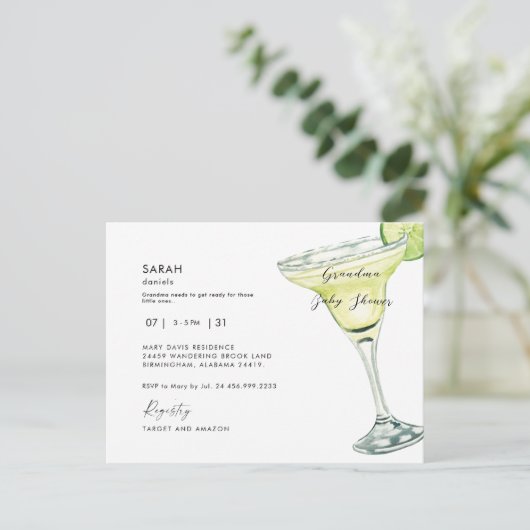 おばあちゃんの赤ちゃんシャワーマーガリタシャワー インビテーションポストカード (スタンド正面)