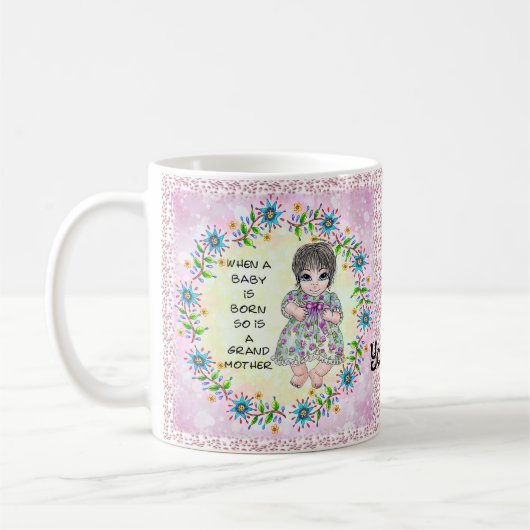 おばあちゃんの赤ちゃん女の子 コーヒーマグカップ (左)