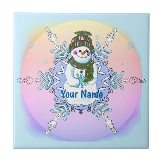 おばあちゃんの雪の結晶の雪だるまタイル タイル (正面)