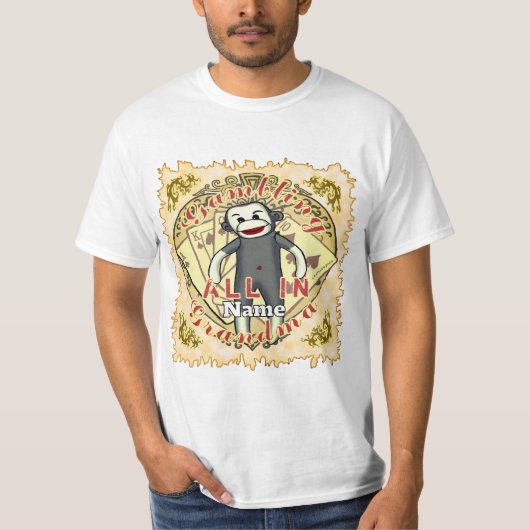 おばあちゃんの靴下モンキー ポーカー Tシャツ (正面)