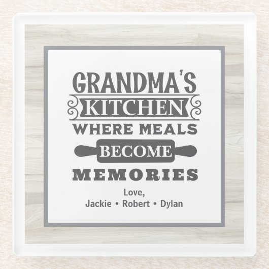 おばあちゃんの食事が思い出に ガラスコースター (正面)