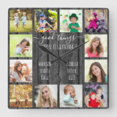 おばあちゃんの12フォトグレーウッドで良いことが起きる スクエア壁時計 (正面)