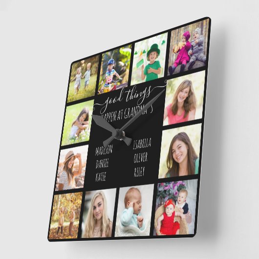 おばあちゃんの12フォトブラックで良いことが起きる スクエア壁時計 (傾斜)