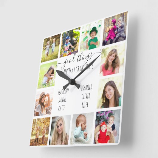 おばあちゃんの12フォトホワイトで良いことが起きる スクエア壁時計 (傾斜)