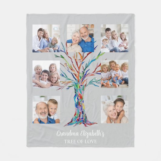 おばあちゃんの7フォトコラージグレイ フリースブランケット (正面)