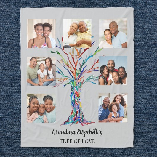 おばあちゃんの7フォトコラージグレイ フリースブランケット