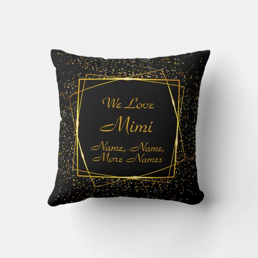 おばあちゃんのMimi名を変更する子供の名前を追加する黒い金ゴールド クッション (裏面)