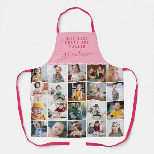おばあちゃんはシェフのピ最高のンク写真のコラージュ エプロン (正面)