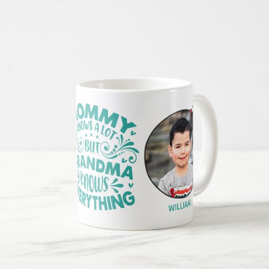 おばあちゃんは全てを知っている2写真テンプレートと名前 コーヒーマグカップ (正面右)