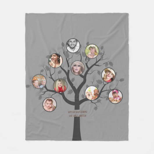 おばあちゃんは家族の木の写真コラージュのソフトが大好き フリースブランケット (正面)
