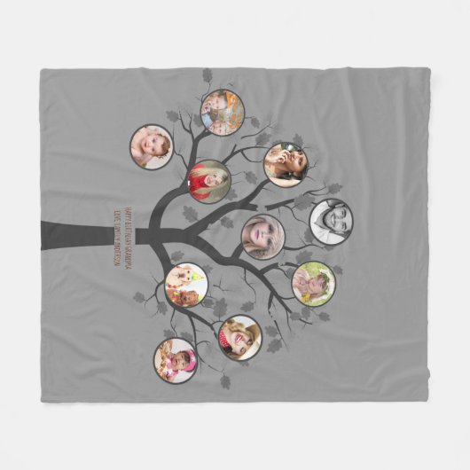 おばあちゃんは家族の木の写真コラージュのソフトが大好き フリースブランケット (正面(横))