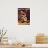 おばあちゃんは汚い男の子を洗ってるおもしろいヴィンテージ ポスター (キッチン)