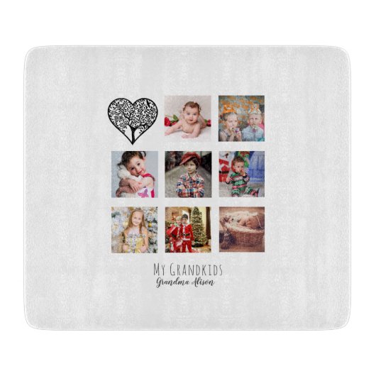 おばあちゃんは自分の家族の木の写真コラージギフトが大好き カッティングボード (正面)