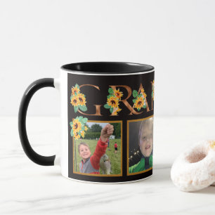 おばあちゃんひまわりの金ゴールドレター4枚の正方形写真 マグカップ