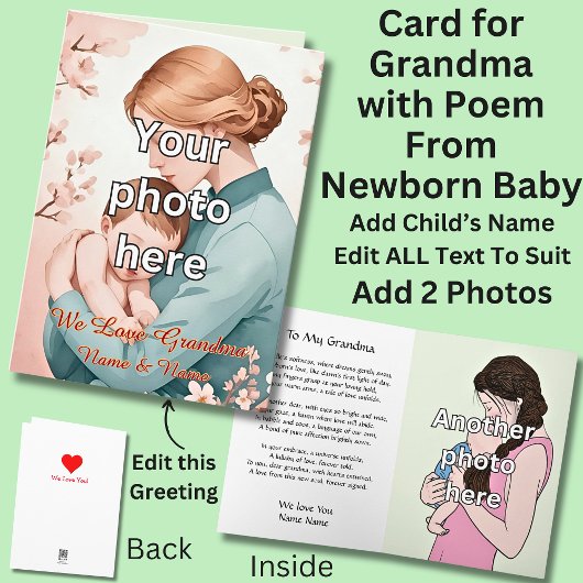 おばあちゃんへの2枚の写真を追加、新生児からの詩 カード