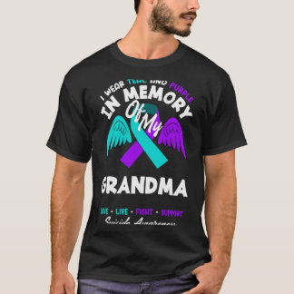 おばあちゃんを偲んでティールとパープルを身に着けるデザイン Tシャツ