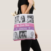 おばあちゃんを愛して|ピンク色のブロックフォトグリッド トートバッグ (クローズアップ)