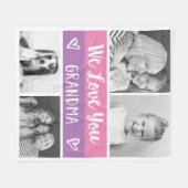 おばあちゃんを愛して|ピンク色のブロックフォトグリッド フリースブランケット (正面(横))