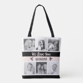 おばあちゃんを愛して|赤面カラーブロックフォトグリッド トートバッグ (裏面)