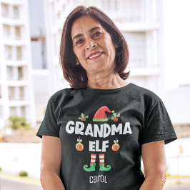 おばあちゃんエルフ家族のクリスマス衣装セットの名前 Tシャツ