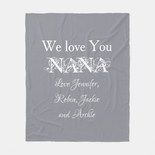 おばあちゃんエレガントラブナナカスタムファミリーかわいいグレー フリースブランケット (正面)