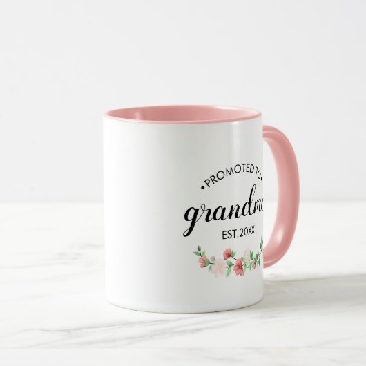 おばあちゃんカスタムフローラに昇進したピンク マグカップ (正面右)