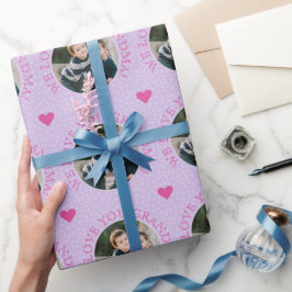おばあちゃんカスタム文字と写真パープル ラッピングペーパー