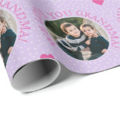 おばあちゃんカスタム文字と写真パープル ラッピングペーパー (ロールコーナー)