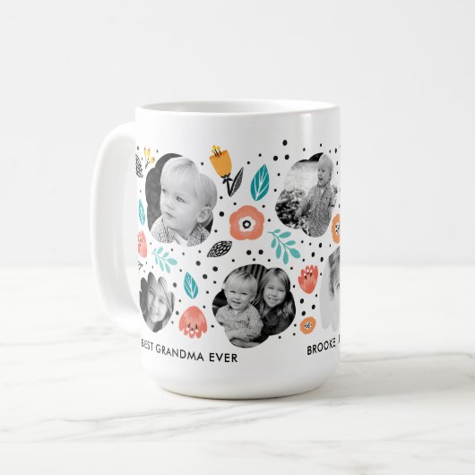 おばあちゃんガーデンカラフルフローラフォトコラージュ コーヒーマグカップ (正面左)