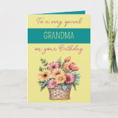 おばあちゃんガーベライエローターコイズ誕生日 カード (正面)