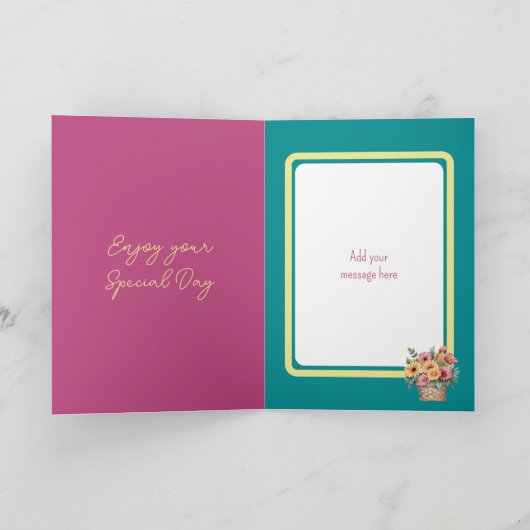 おばあちゃんガーベライエローターコイズ誕生日 カード (内部)