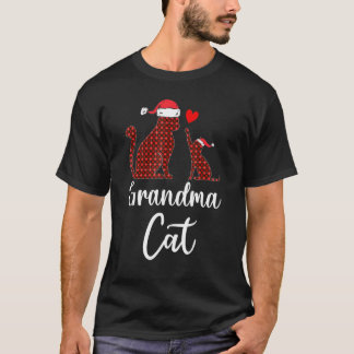 おばあちゃんキャットバッファローレッドプリドクリスマスパジャマファム Tシャツ