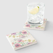 おばあちゃんギフトかわいらし – プラムピンク花ペルソナル ストーンコースター (横)