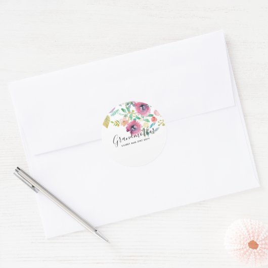 おばあちゃんギフトかわいらし – プラムピンク花ペルソナル ラウンドシール (封筒)