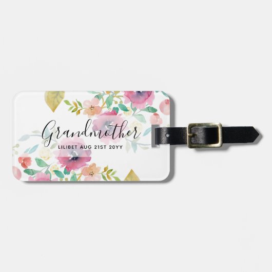 おばあちゃんギフトかわいらし – プラムピンク花ペルソナル ラゲッジタグ (正面横)