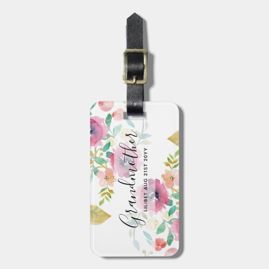 おばあちゃんギフトかわいらし – プラムピンク花ペルソナル ラゲッジタグ (正面縦)