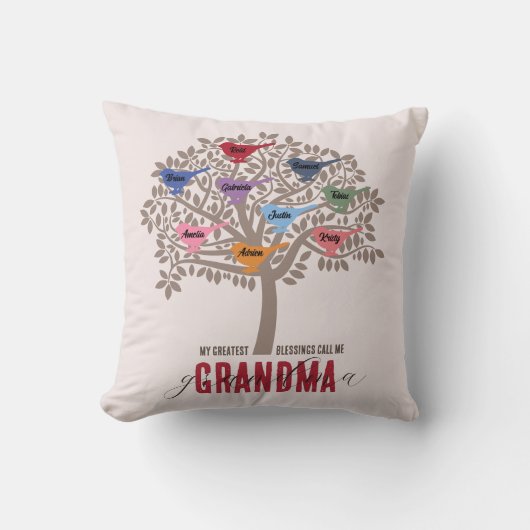 おばあちゃんギフト孫の母の日の木9鳥 クッション (正面)
