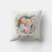 おばあちゃんギフト2フォトピンクガーリーの水彩フローラ クッション (裏面)