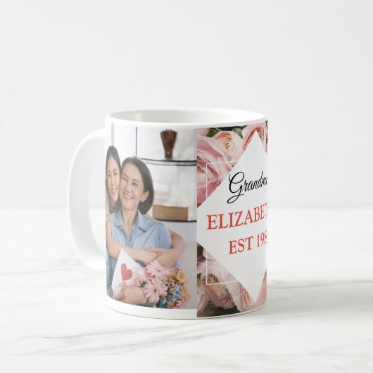 おばあちゃんギフト2フォトピンクガーリーの水彩フローラ コーヒーマグカップ (正面左)