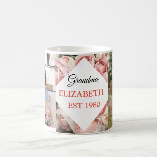 おばあちゃんギフト2フォトピンクガーリーの水彩フローラ コーヒーマグカップ (中央)